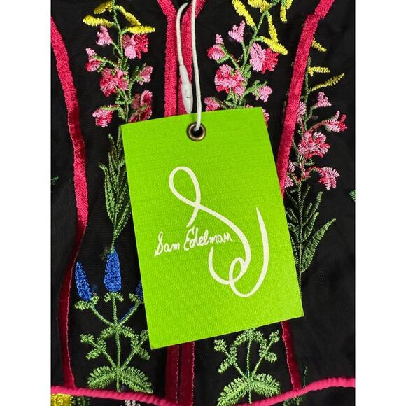 Sam Edelman Botanical Sheer Midi Dress Black with Floral Embroidery Size 0 $168 - Picture 14 of 16